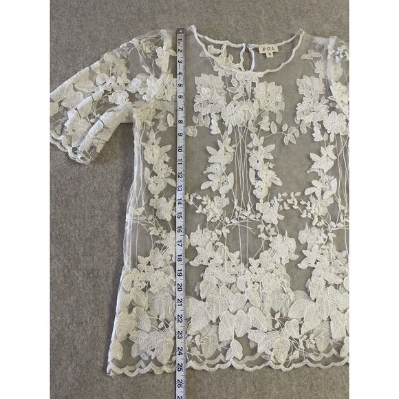 Pol Blouse Womens Small Ivory Sheer Embroidered Shirt Top Floral - Picture 10 of 13